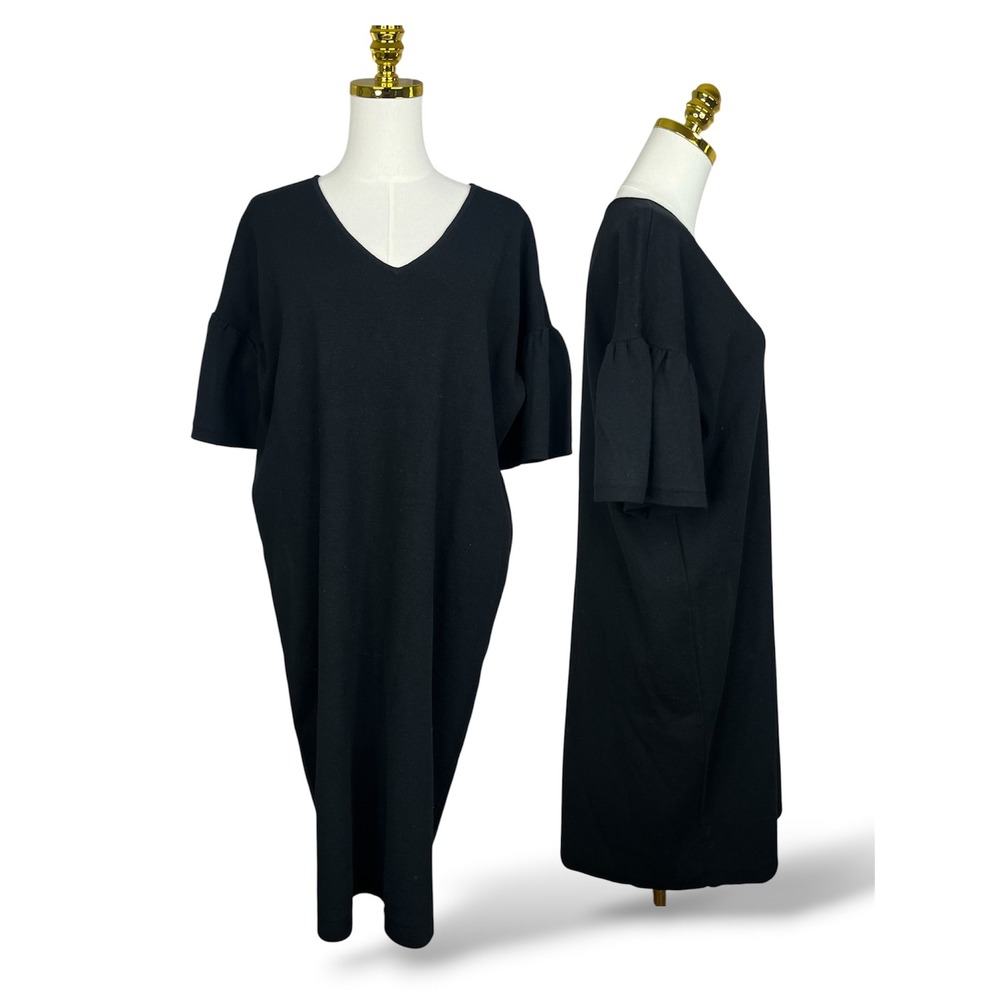 Lauren Ralph Lauren Black V-Neck Flutter Sleeve Knit Sweater Dress XL